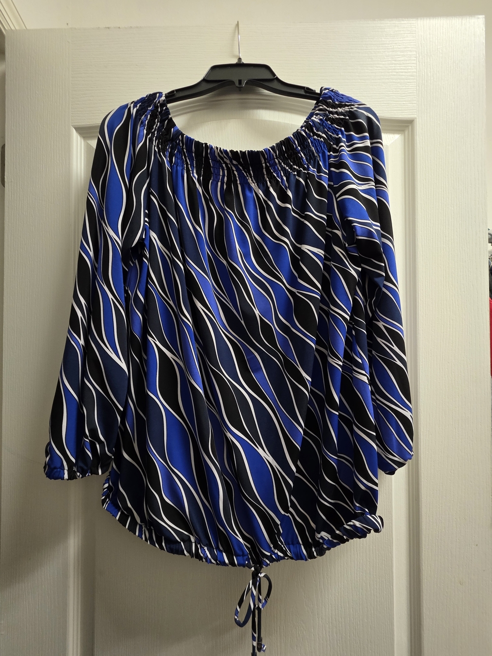 MICHAEL Michael Kors Blue, Black and White Wave-Print Blouse